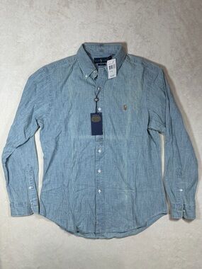 NWT Polo Ralph Lauren Large Chambray Classic Cotton Light Blue Button-Down Shirt